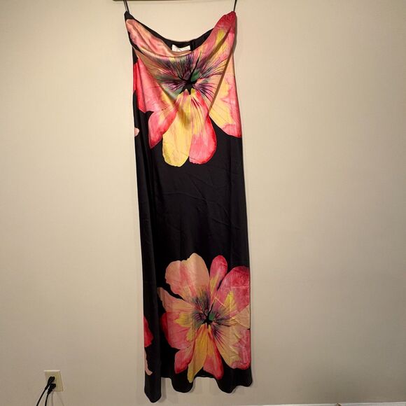 Anthropologie Strapless Floral Satin Maxi Dress Large - Picture 2 of 9